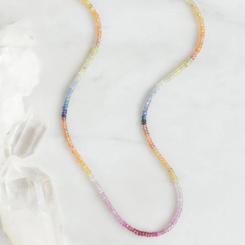 Women’s name necklaces-The Rainbow Sapphire Beaded Necklace | Gold Filled