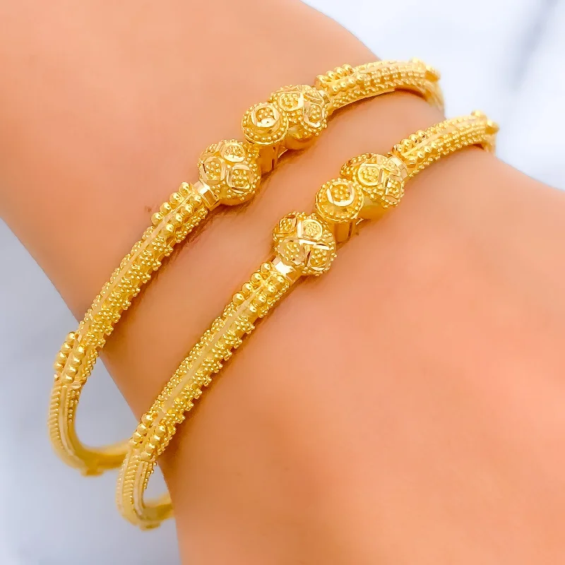 Women’s tennis bracelets-Refined Graceful 22k Gold Pipe Bangles