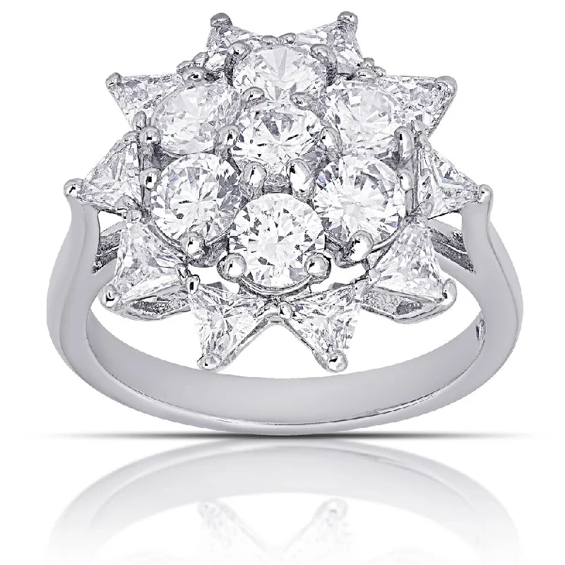 Women’s emerald cut rings-Dolce Giavonna Silver Overlay Cubic Zirconia Flower Design Ring