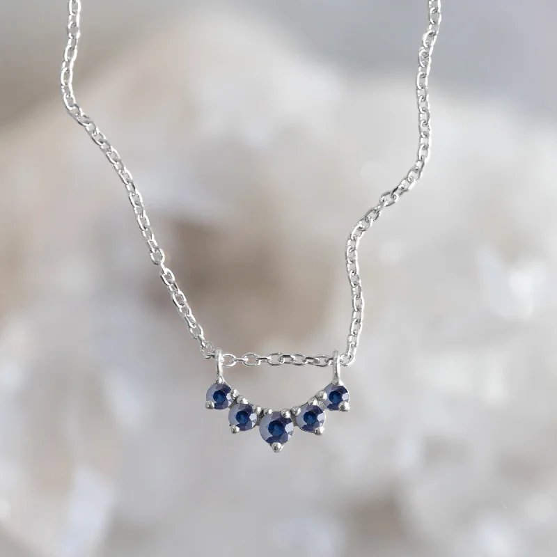 Women’s lucky charm necklaces-Custom Blue Sapphire Gemstone Sunburst Necklace | 10K White Gold