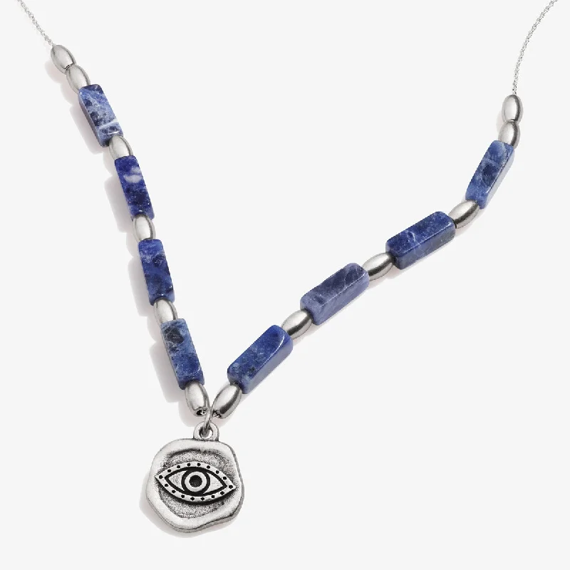 Women’s textured necklaces-Evil Eye Charm + Sodalite Necklace