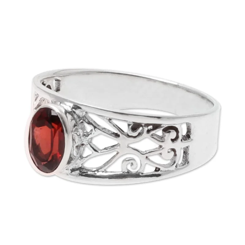 Women’s promise rings-Novica Handmade Lace Tiara Garnet Solitaire Ring