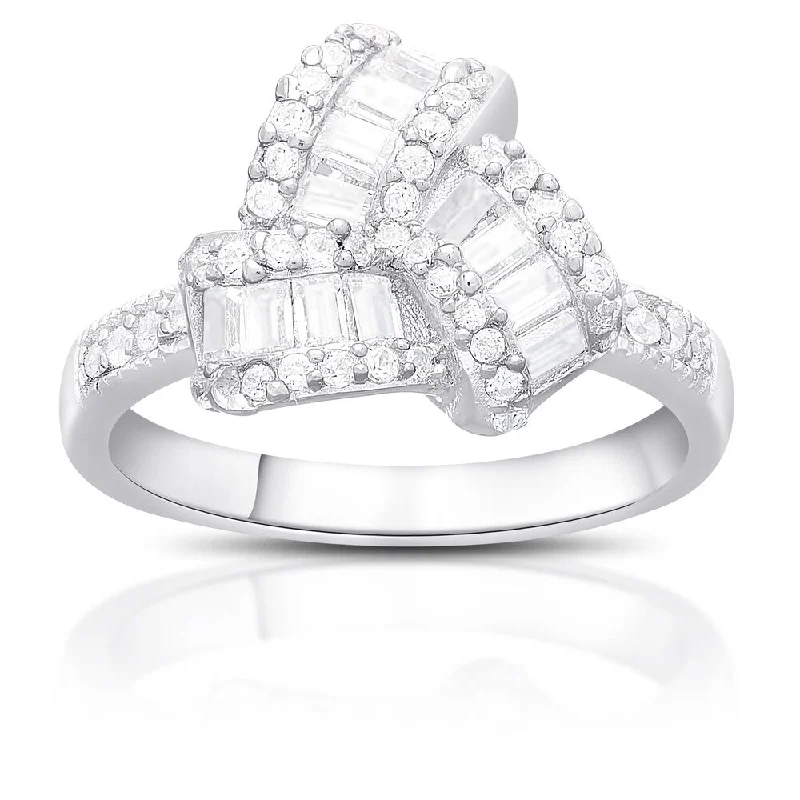 Women’s layered rings-Dolce Giavonna Sterling Silver Cubic Zirconia Love Knot Design Ring