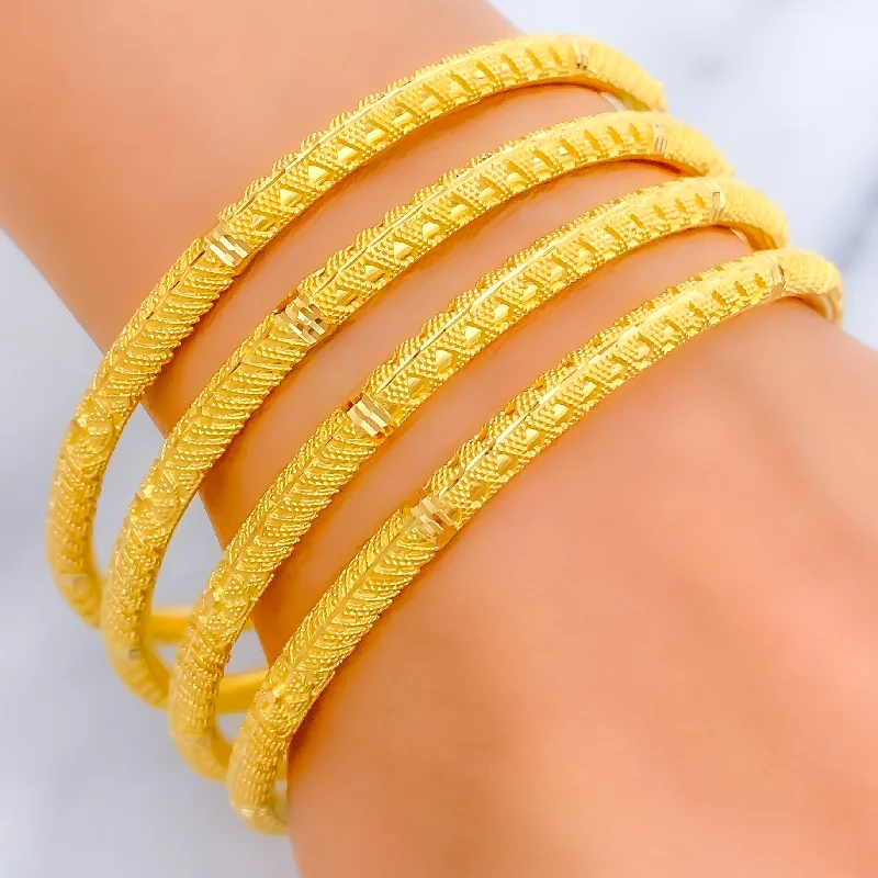 Women’s gold-plated bangles-Palatial Striped Smooth 22k Gold Bangles