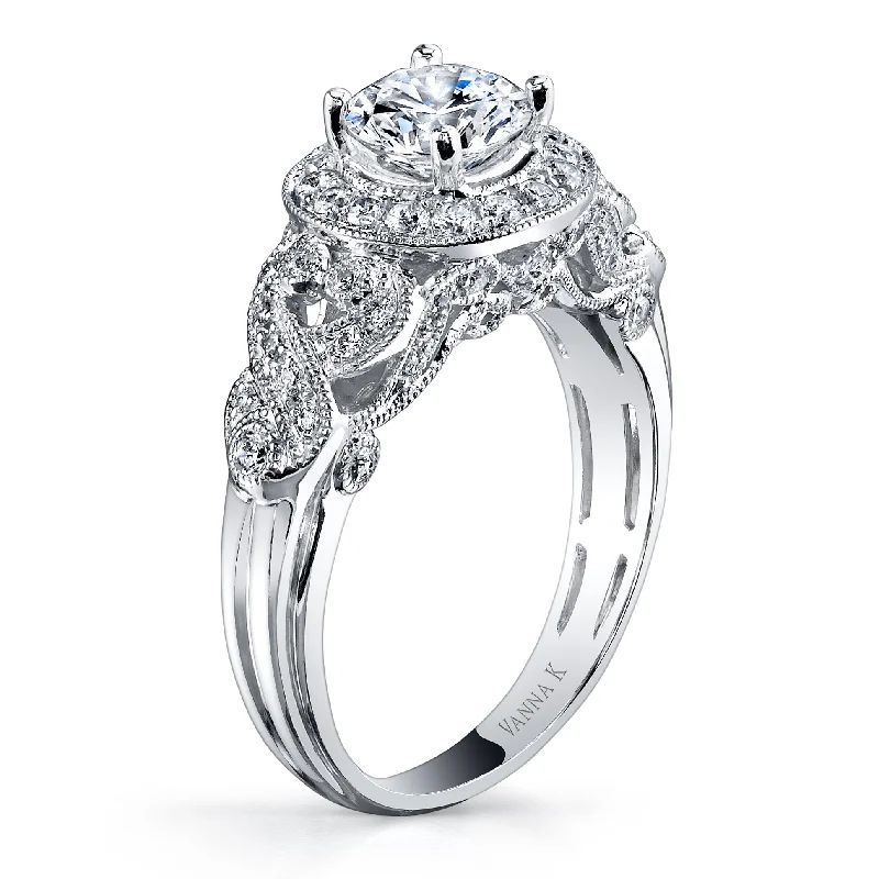 Women’s affordable engagement rings-18K White Gold Double Halo Diamond Engagement Ring