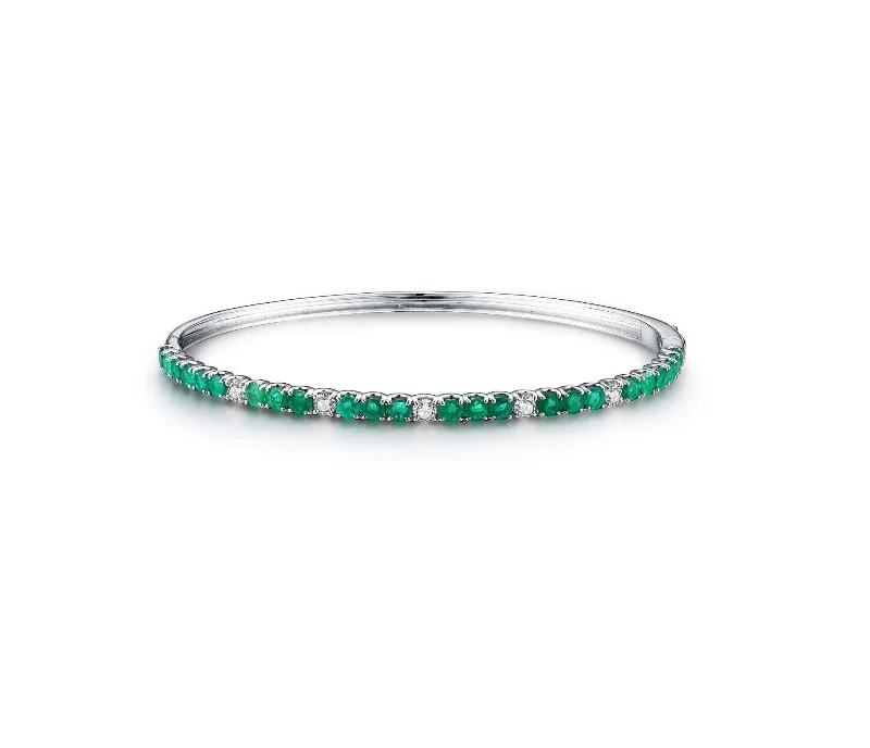 Women’s adjustable bangles-Classic Emerald and White Diamond Half Bangle