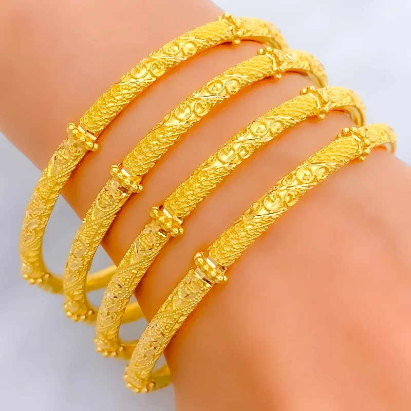 Women’s black bangles-Delightful Wavy Vine 22k Gold Pipe Bangles