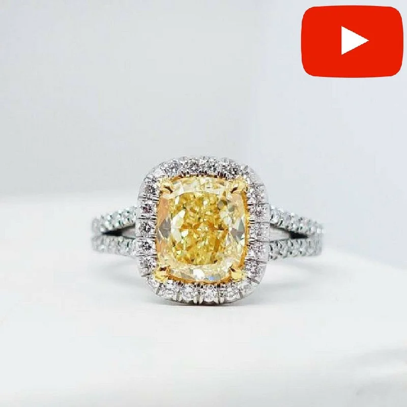 Women’s elegant engagement rings-"ENGR02976" Fancy Yellow Cushion Diamond Ring