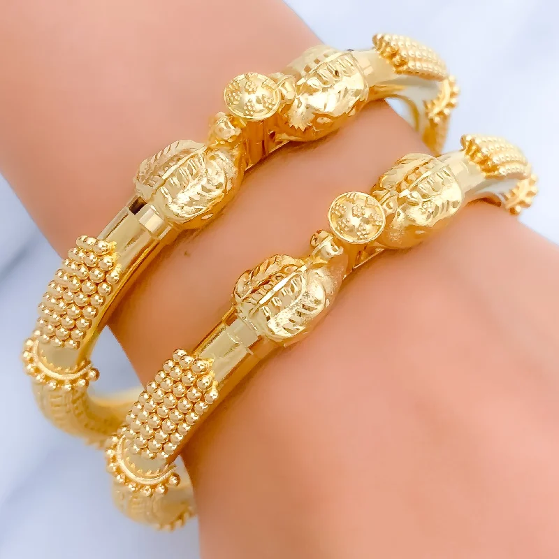 Women’s casual bracelets-Opulent Elephant Faced 22k Gold Pipe Bangles