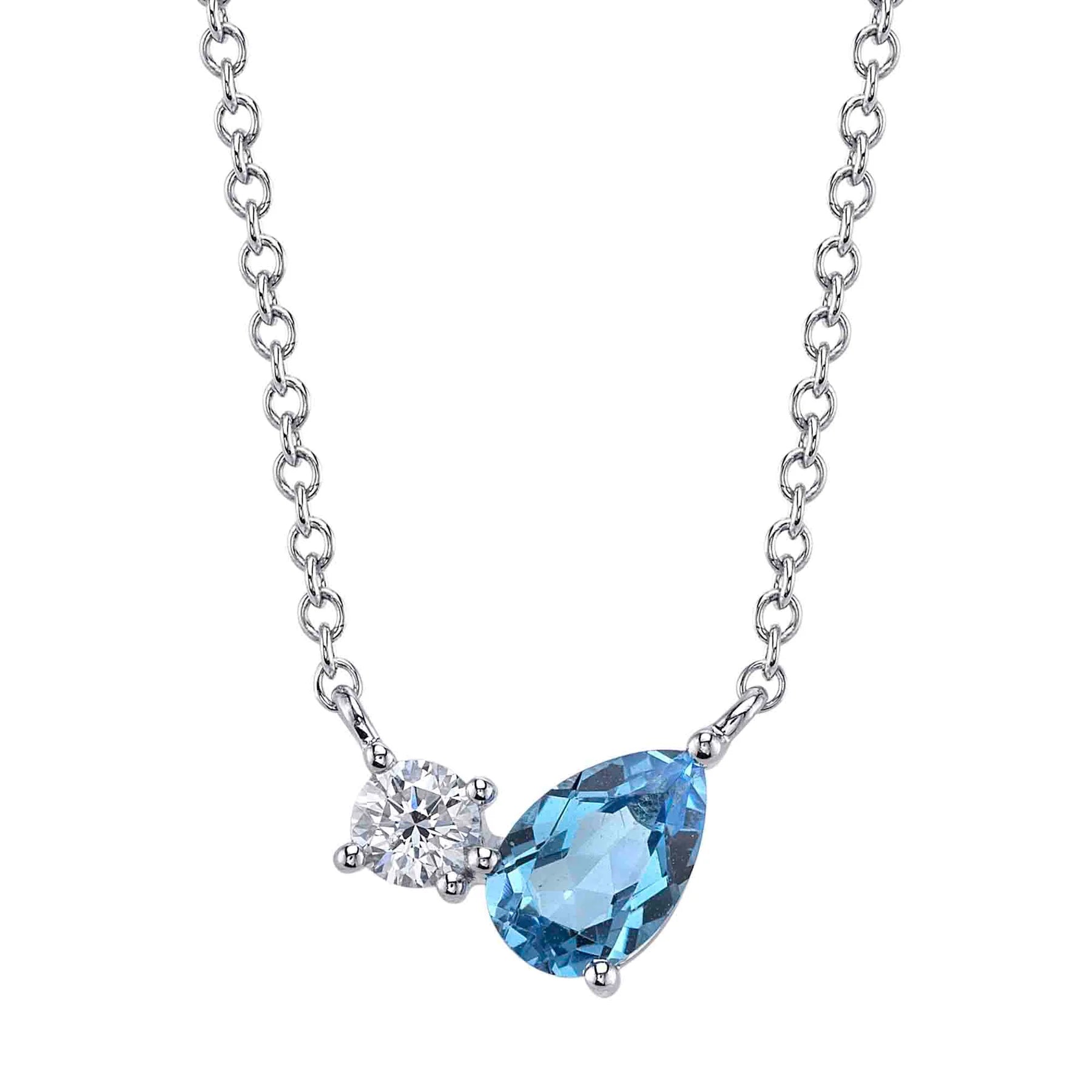 Women’s moonstone necklaces-0.11ctw Diamond & Swiss Blue Topaz Pear Necklace