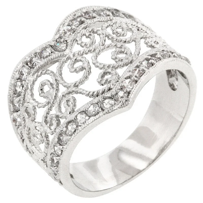 Women’s eco-friendly rings-Cubic Zirconia Filigree Hearts Ring