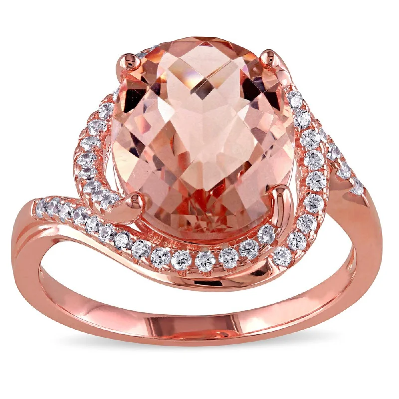 Women’s layered rings-Miadora Sterling Silver Pink Glass and Cubic Zirconia Ring