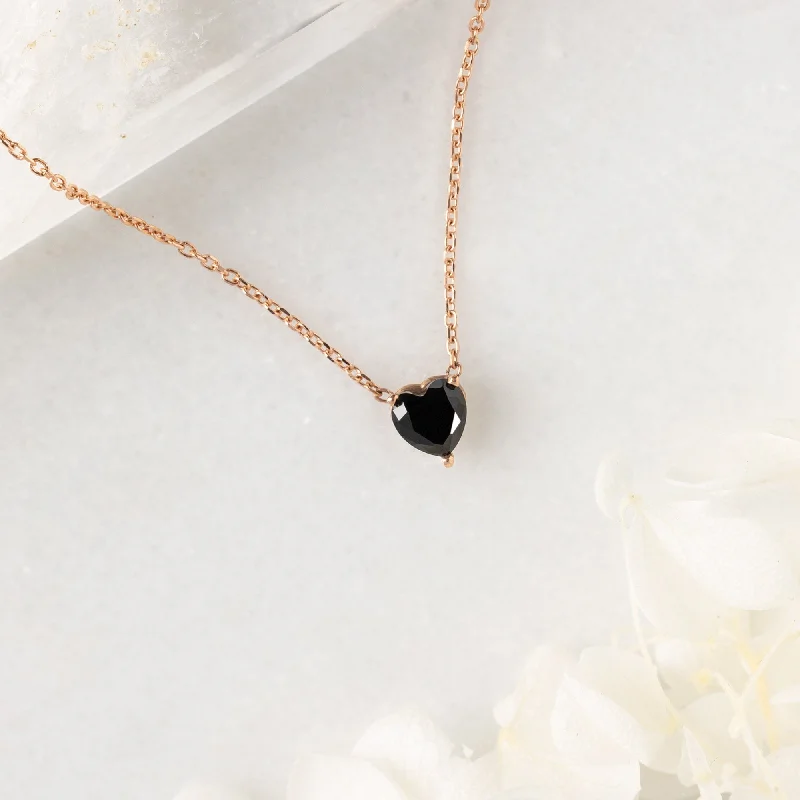 Women’s zodiac necklaces-The Black Onyx Gemstone Heart Necklace | 10K Rose Gold