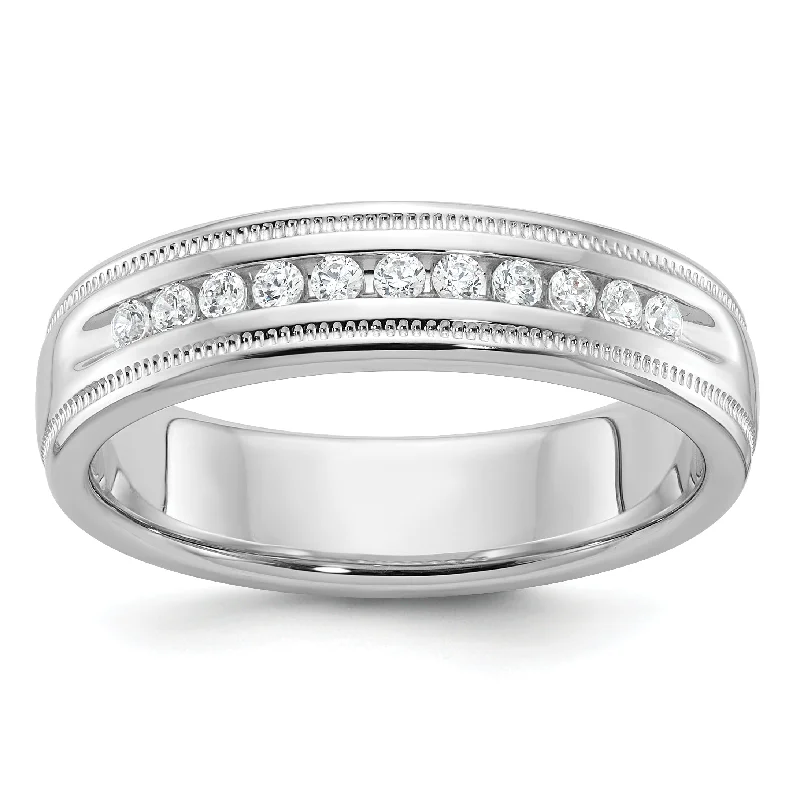 Women’s white gold engagement rings-14k White Gold Men's Polished and Milgrain 11-Stone 1/4 Ct. Lab Grown Diamond Ring