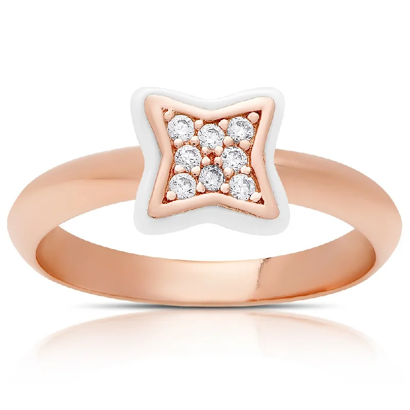 Women’s chunky rings-Samantha Stone Rose Gold Over Sterling Silver Cubic Zirconia Ceramic Clove Ring