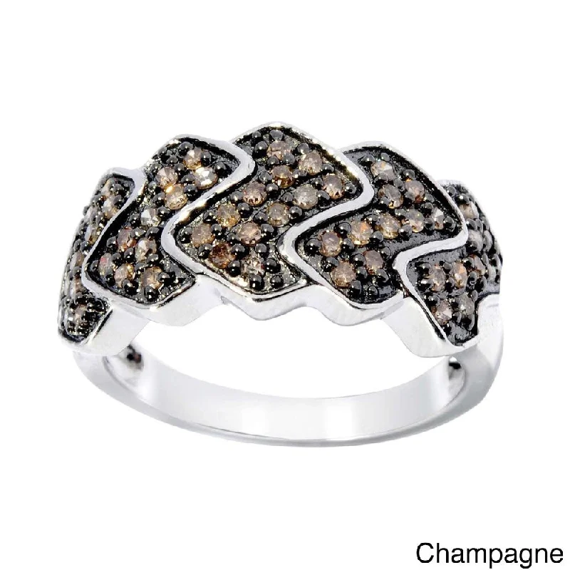 Women’s birthstone rings-Sterling Silver 1/2ct TDW Zig-Zag Ring with Champagne Diamond