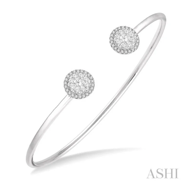 Women’s charm bracelets-5/8 Ctw Lovebright Round Open Cuff Diamond Bangle in 14K White Gold