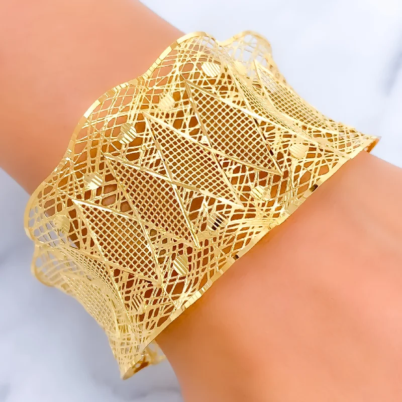 Women’s diamond bangles-Posh Geometric 21k Gold Cuff Bangle