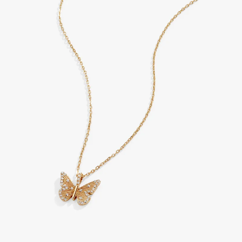 Women’s wedding day necklaces-Butterfly + Crystal Necklace, Adjustable