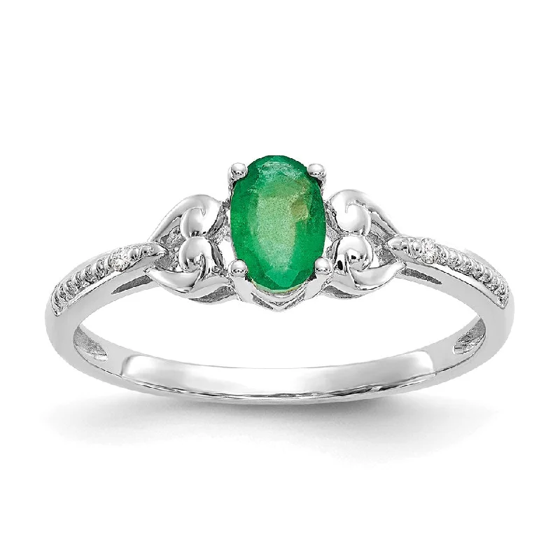 Women’s antique-inspired diamond engagement rings-10k White Gold Emerald and Diamond Ring-WBC-10XB290