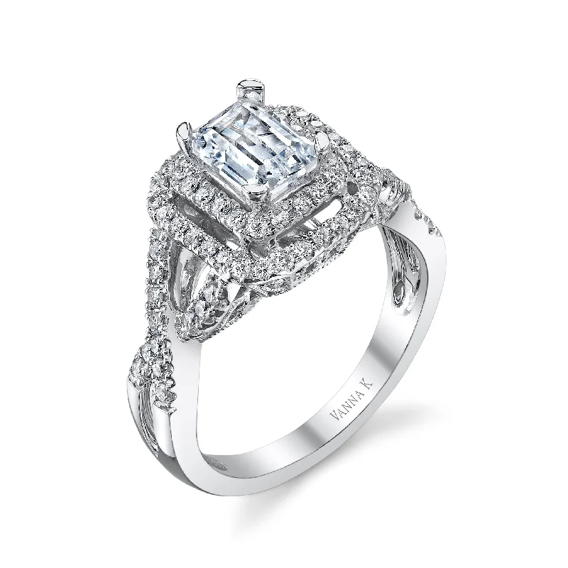 Women’s sapphire and diamond engagement rings-18K White Gold Halo Diamond Engagement Ring