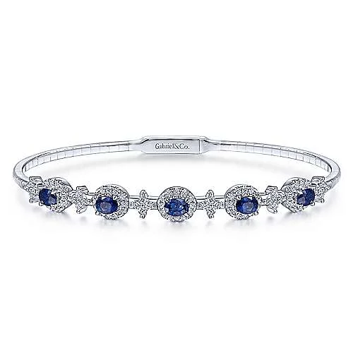 Women’s statement bracelets-Gabriel & Co., White Gold  Sapphire & Diamond Bangle