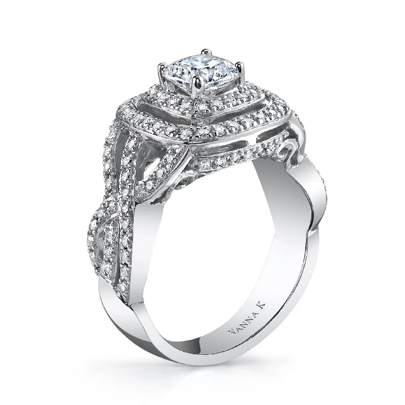 Women’s halo diamond engagement rings-18K White Gold Double Halo Diamond Engagement Ring