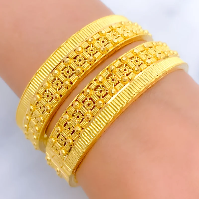 Women’s gemstone charm bracelets-Sophisticated Palatial 22k Gold Single Bangle