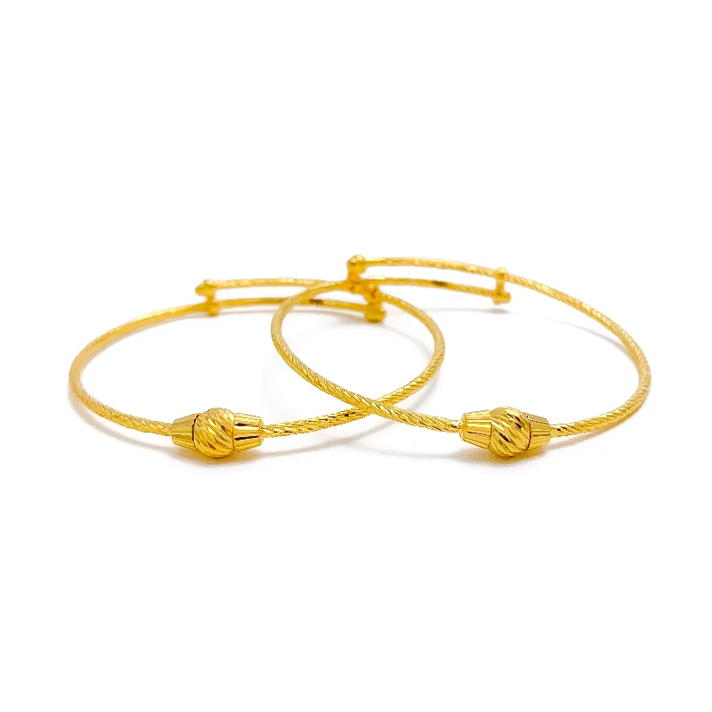 Women’s charm bracelets-Brilliant Lustrous 22k Gold Adjustable Baby Bangle Pair