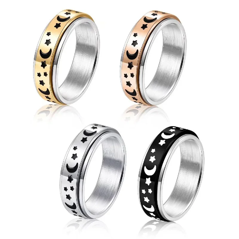 Women’s rose gold wedding bands-Simple Style Star Moon Stainless Steel 18k Gold Plated Rings