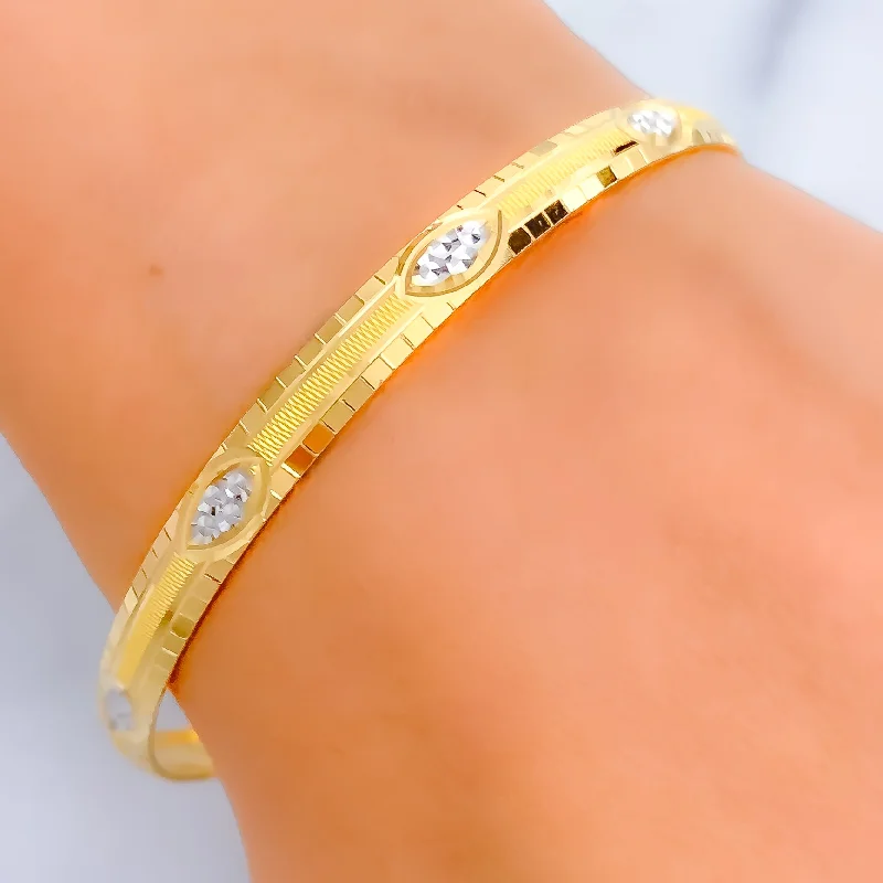 Women’s diamond bracelets-Decorative Leaf Adorned 22k Gold Bangle