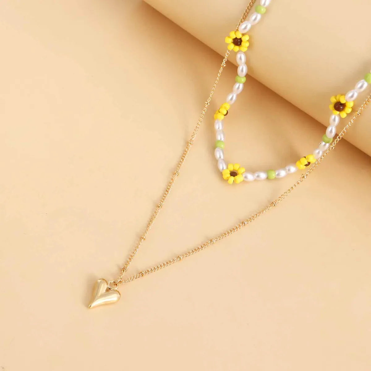 Women’s personalized necklaces-Fashion Heart Shape Flower Alloy Beaded Plating Layered Necklaces