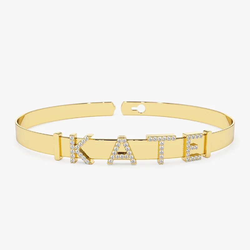 Women’s modern bangles-14K 5MM Sliding Diamond Initials Bangle