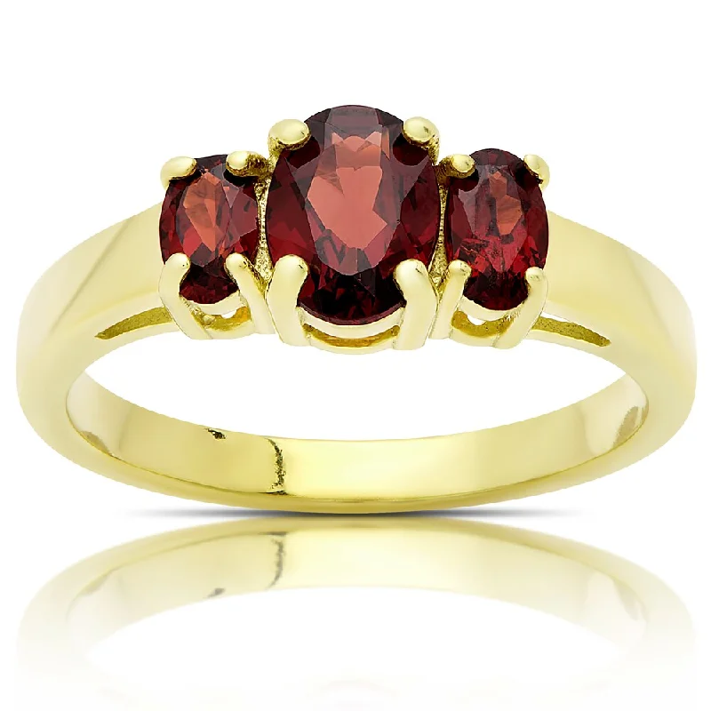 Women’s heart-shaped rings-Dolce Giavonna Gold Over Sterling Silver Three Stone Garnet Ring