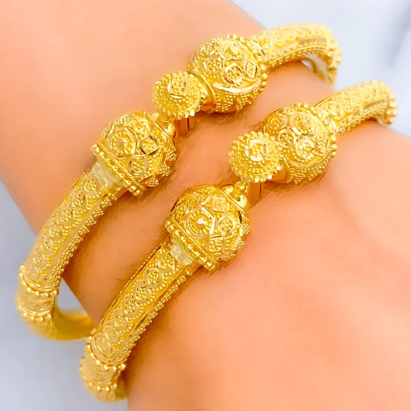 Women’s delicate bracelets-Traditional Radiant Fine Beaded 22k Gold Pipe Bangles