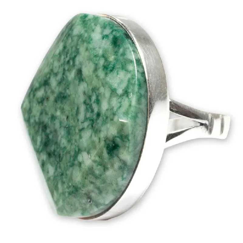 Women’s gold rings-Handmade Sterling Silver 'Love's Cycles in Light Green' Jade Ring (Guatemala)