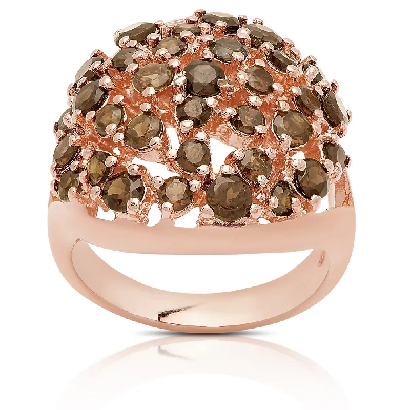 Women’s elegant rings-Dolce Giavonna Rose Gold Over Silver Smokey Quartz Cocktail Ring