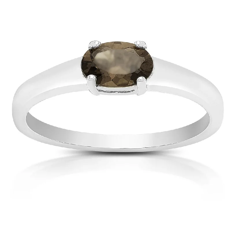 Women’s bridal rings-Dolce Giavonna Sterling Silver Smokey Quartz Oval Solitaire Ring