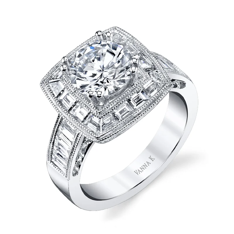 Women’s statement engagement rings-18K White Gold Halo Diamond Engagement Ring