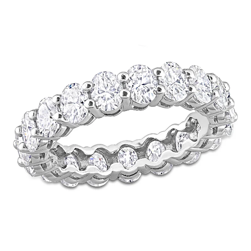 Women’s sapphire rings-Miadora 3 4/5ct DEW Oval Cut Created Moissanite Eternity Ring in 14k White Gold