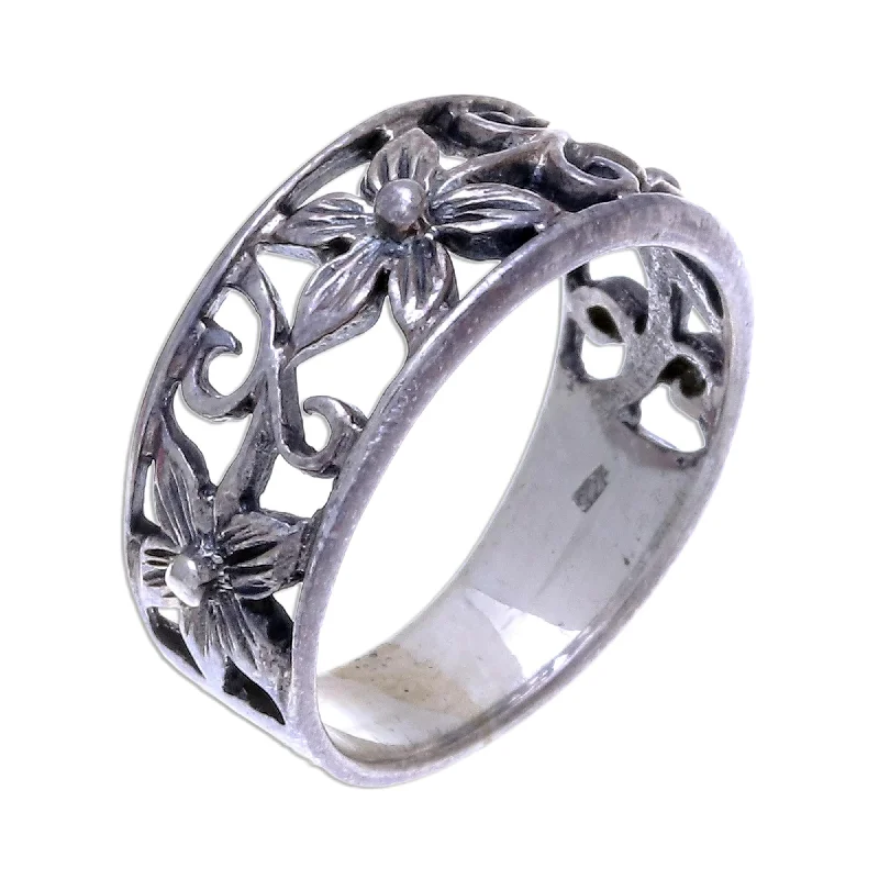 Women’s engagement rings-Novica Handmade Petite Blossom Sterling Silver Flower Ring