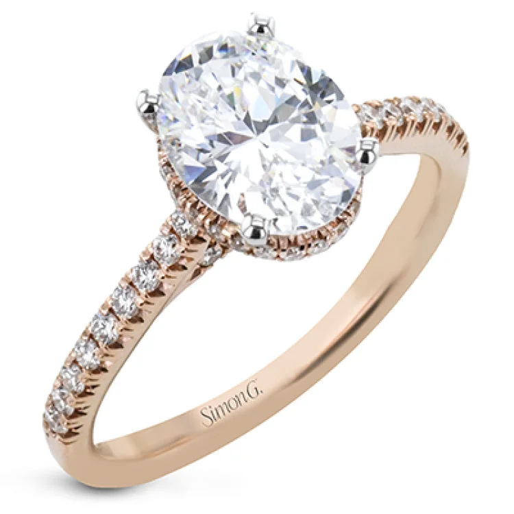 Women’s unique gemstone engagement rings-This 18k white gold engagement ring is perfect for an oval center stone, accented by .32 ctw of white diamonds.