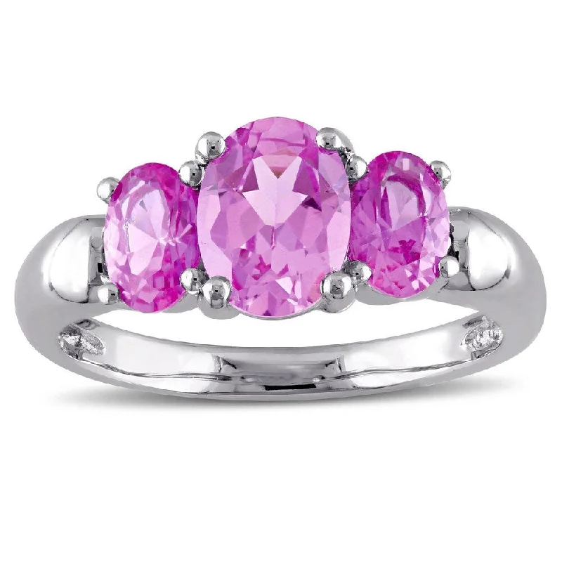 Women’s knot rings-Miadora Sterling Silver Created Pink Sapphire Three-stone Ring