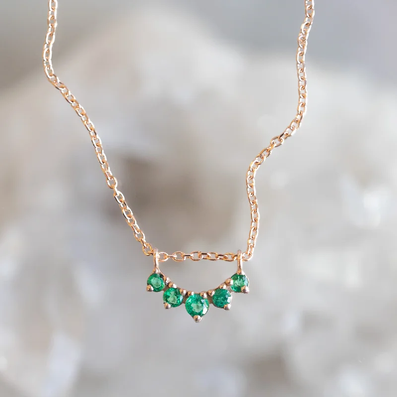 Women’s heart-shaped diamond necklaces-Custom Emerald Gemstone Sunburst Necklace | 10K Rose Gold