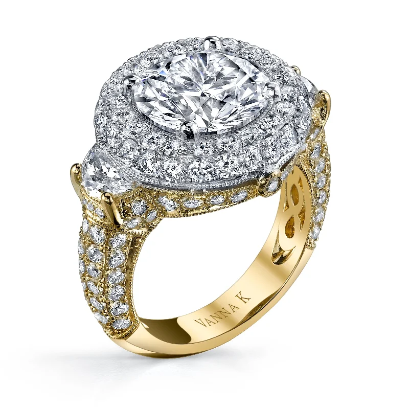 Women’s luxury engagement rings-18K Two Tone Halo Diamond Engagement Ring