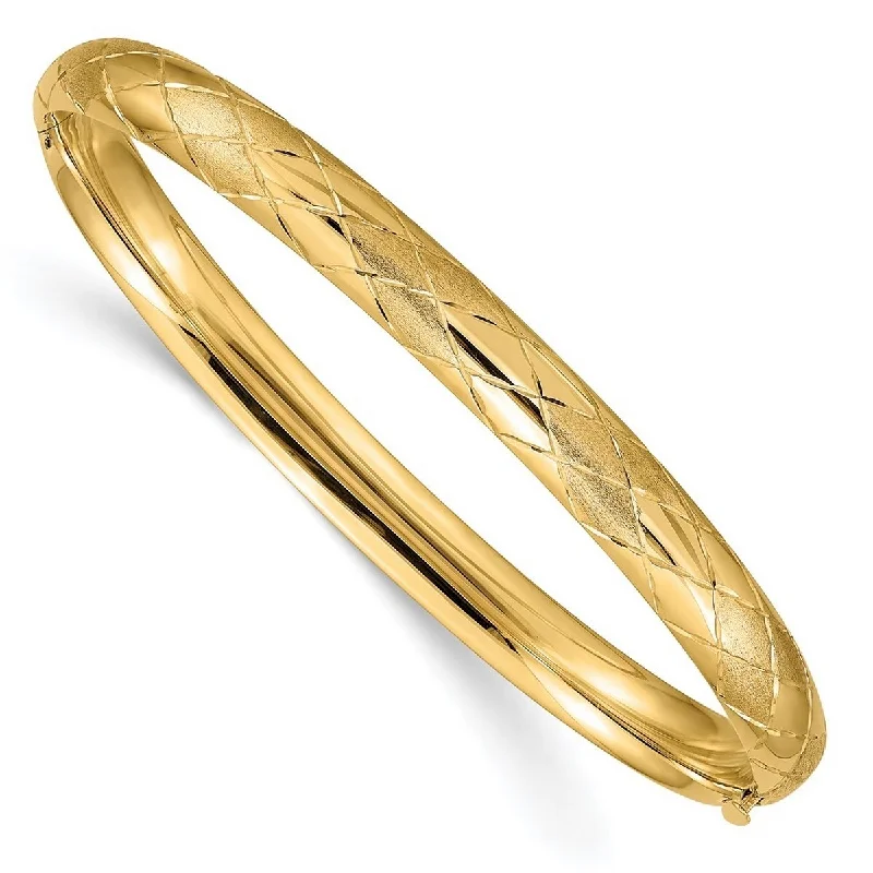 Women’s stackable bracelets-Curata 14k Yellow Gold 6.5mm Sparkle Cut Fancy Hinged Cuff Stackable Bangle