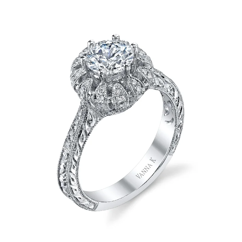 Women’s diamond halo engagement rings-18K White Gold Signature Crown Diamond Engagement Ring