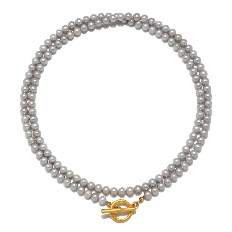 Women’s engraved necklaces-Convertible Grey Pearl Necklace