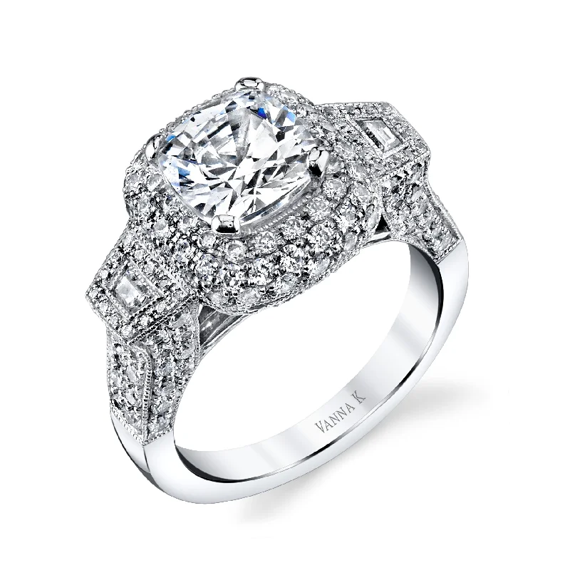 Women’s mixed metal engagement rings-18K White Gold Halo Diamond Engagement Ring