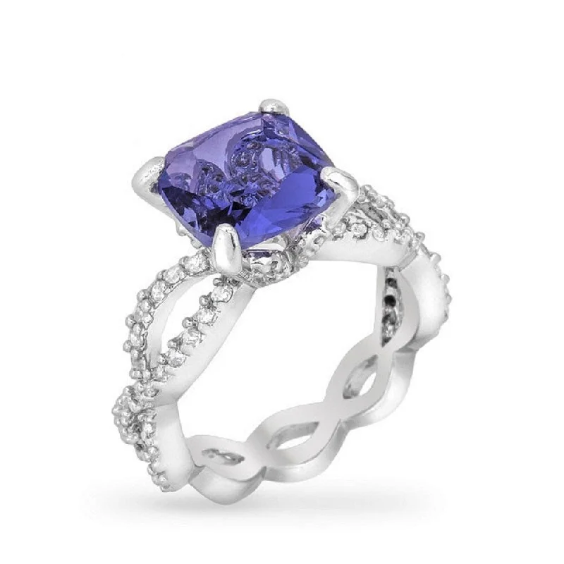 Women’s multi-stone rings-Tanzanite Cubic Zirconia Uptown Classic Ring With Floral Style